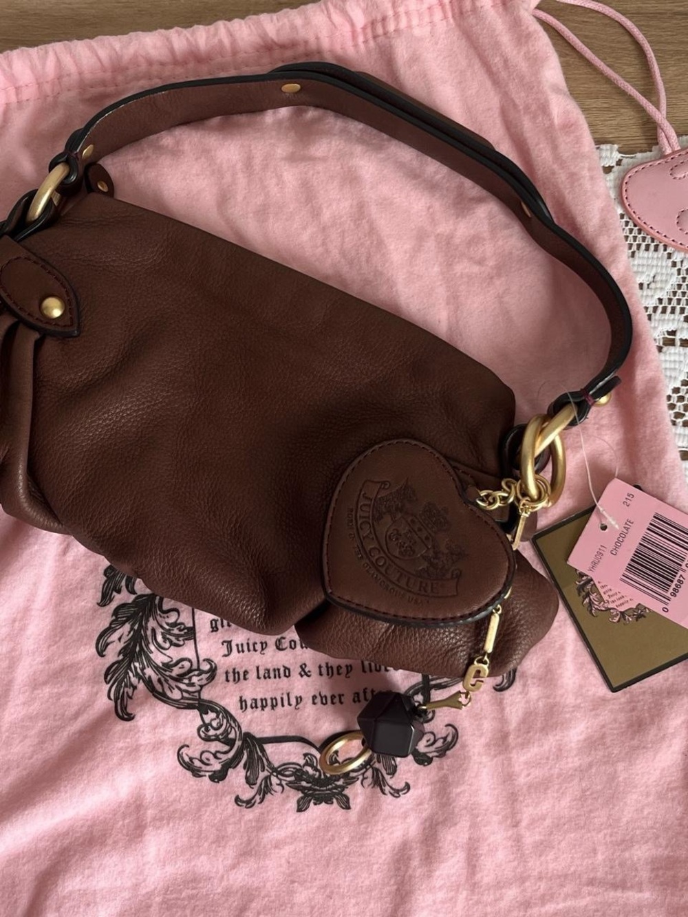 Juicy Couture Brown Pebbled Leather Shoulder Bag with Heart Charm - Picture 4 of 7